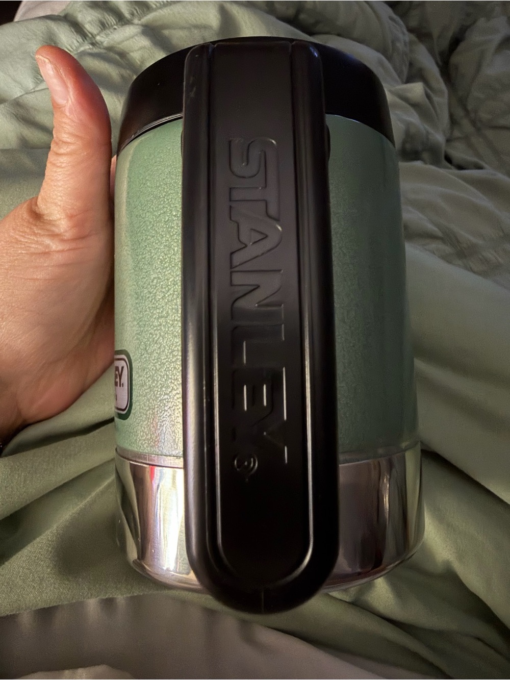 Stanley Mint Green Travel Mug with Black Handle and Stainless Base - Picture 4 of 9